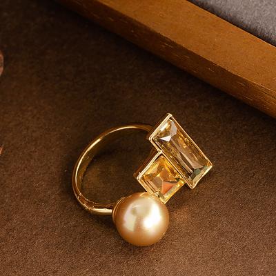 Square Pearl Open Ring Niche Design Light Luxury Personalized Index Finger Ring Simple and Versatile Exquisite Ring Women