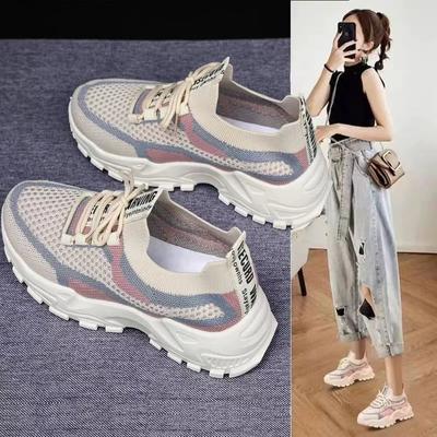 Frühling und Sommer neue Sport-Damen-Schuhe atmungsaktiv weichsohlig lässig Canvas leichtgewicht Laufschuhe mit dicker Sohle Dad-Schuhe