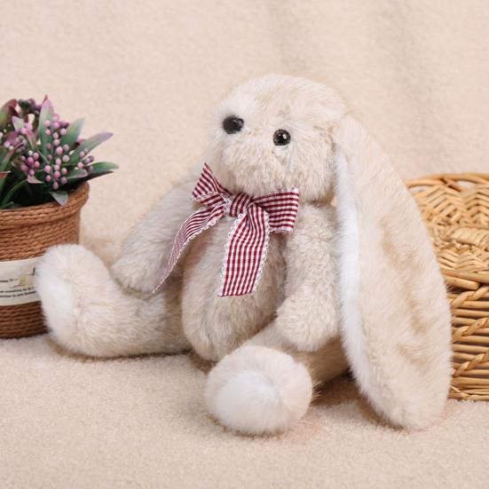 Huggable Plush Bunny Toy Stuffed Plaid Bow Rabbit Plushie Simulation Animal Doll Home Living Room Bedroom Decoration Birthday Gift