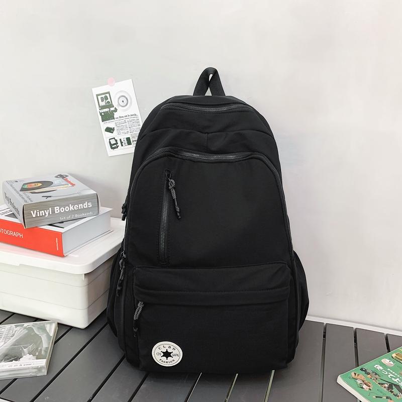 Middle School Student Schoolbag Women's Large Capacity Backpack Men Solid Color Nylon Backpack
