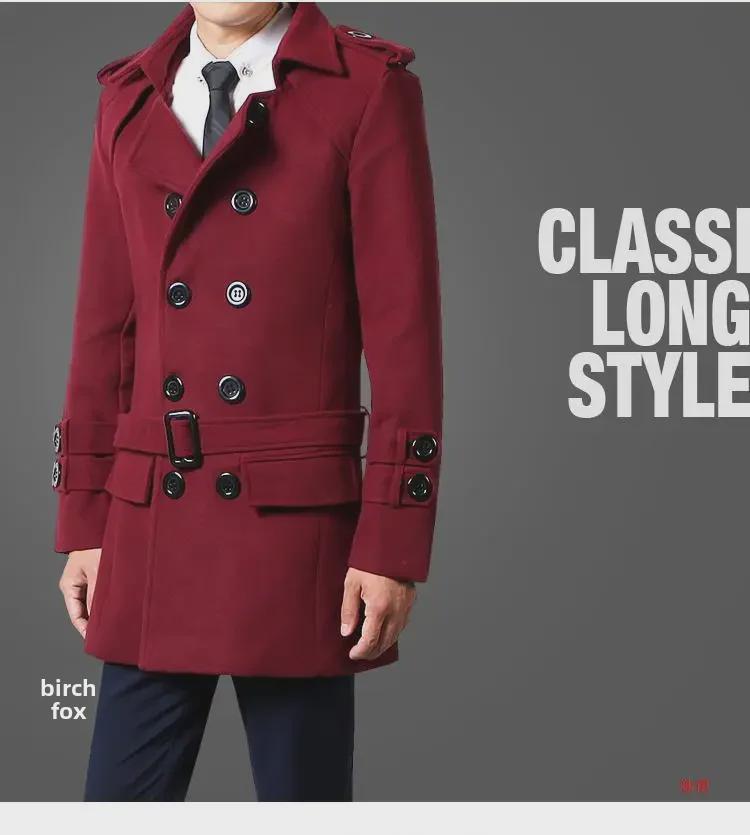 Men's Mid-Length Woolen Double-Breasted Windbreaker with Velvet Lining - Autumn/Winter 2021 Trend
