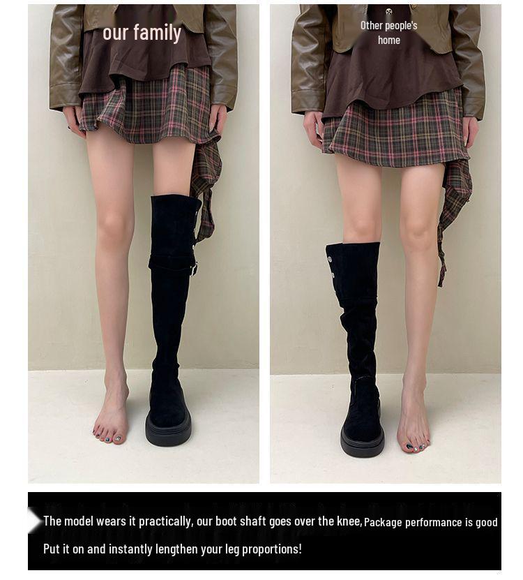 Women's 2025 Aut/Win Thick-Soled Over-the-Knee Foldable Knight Boots - Chunky Heel in Black/Khaki