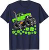 St Patricks Day Monster Truck Graphic Tee Shirt Green Clover Casual Short Sleeve Tops