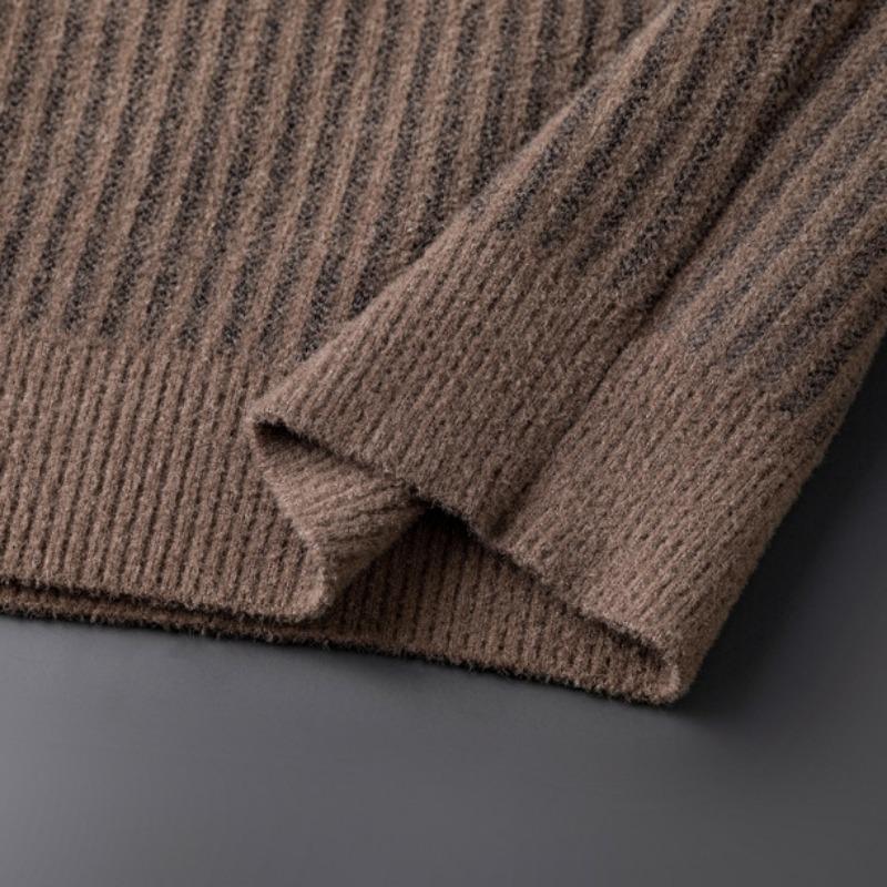 Rundhals-Pullover für Herren, neuer Trend zu lockeren Oberteilen, gestreiftes Jacquard-Strick-Bottom-Hemd für Herren im Herbst und Winter