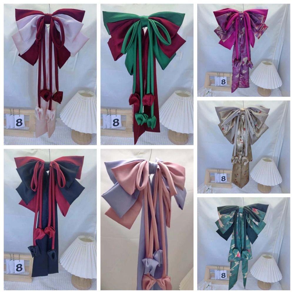 Contrast Color Satin Ribbon Headdress Sweet Christmas Hair Accessory Oversized Bow Hair Clip  Daily