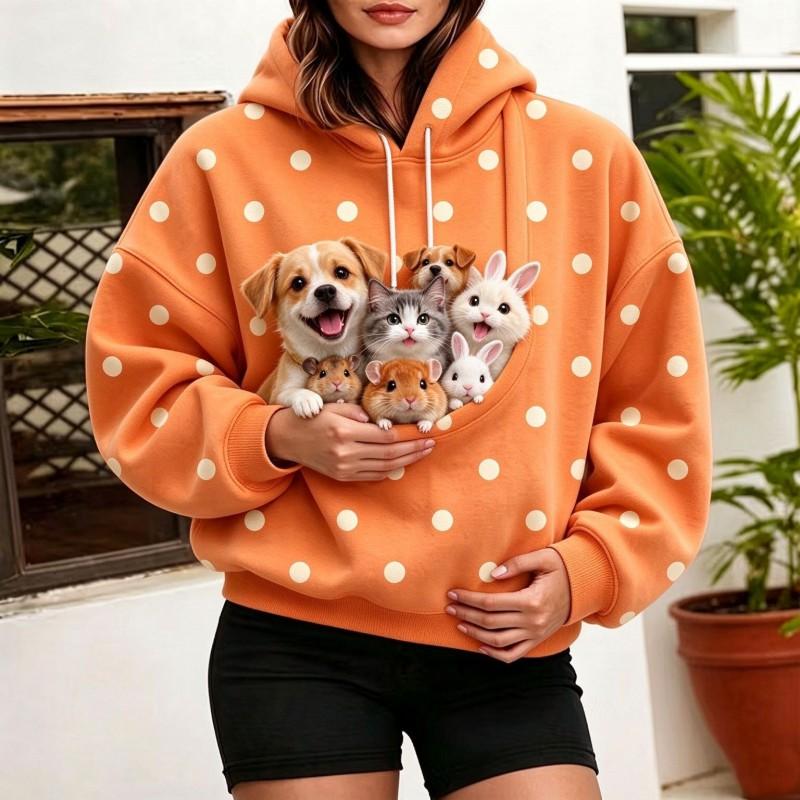 Womens Polka - Hooded Sweatshirt Loose Fit Long Sleeve Casual Pullover With Pocket