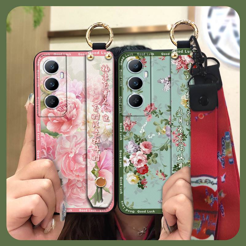 Elderly lady Waterproof Phone Case For Realme C65 Chinese style Fashion Lanyard Ring Silicone Soft case Dirt-resistant