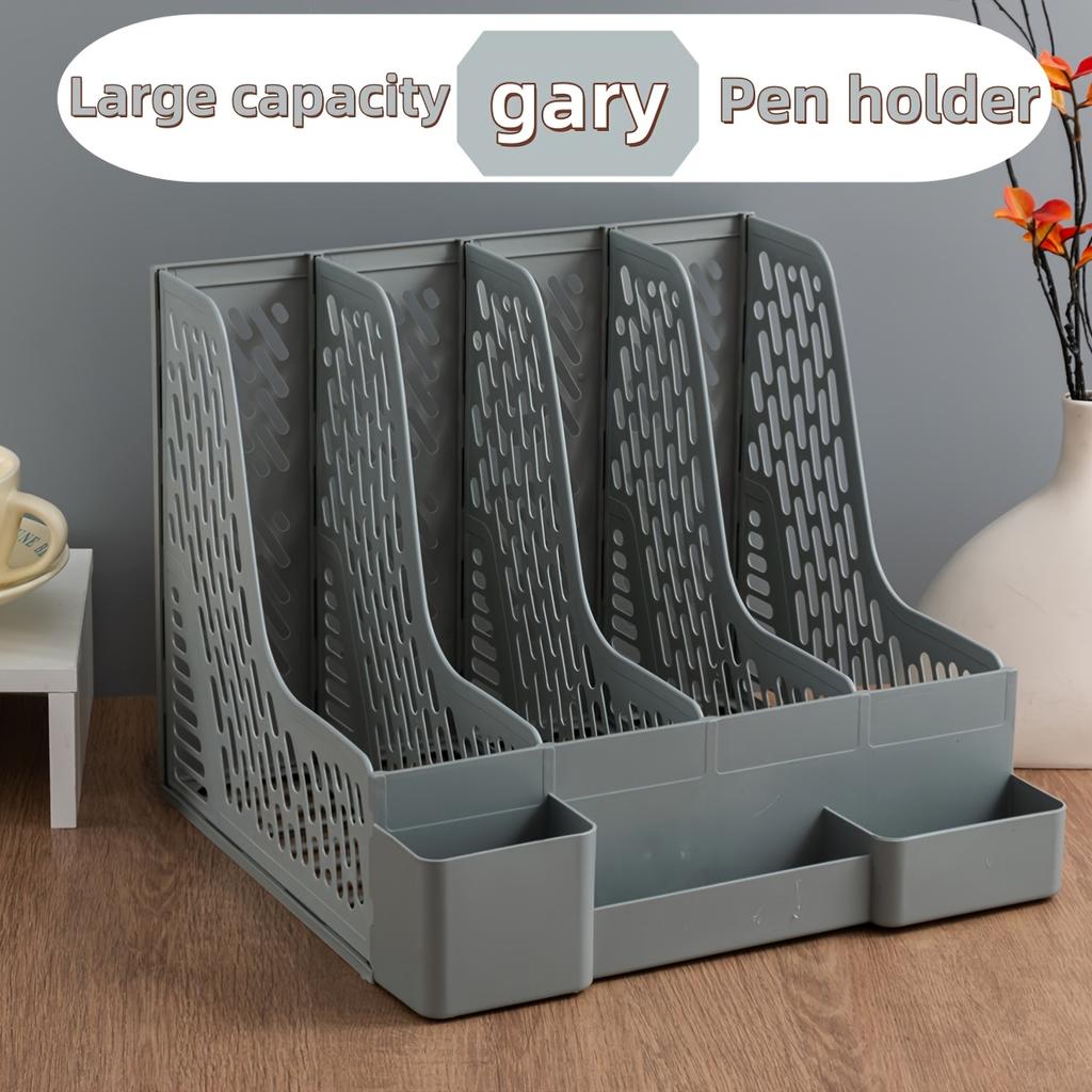 4-Compartment Detachable Desktop File Organizer, PP Material, Space-Saving Office Supplies and Document Storage Box