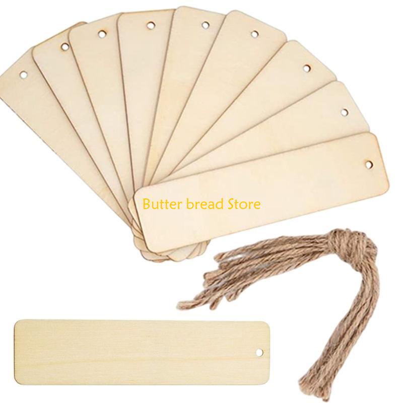 

W89C 10PCS Unfinished Bookmarks Set with Rope Bookmarks Slices for Bookmarks Handmade Art Craft Painting