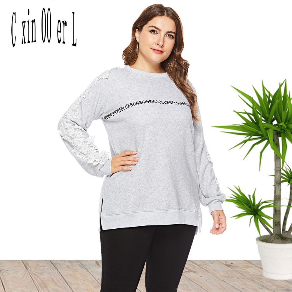 

Плюс размер Xxl-5xl, новый осенний европейско-американский женский новый пуловер с круглым вырезом и принтом, свитер с длинными рукавами для мамы XXL серый