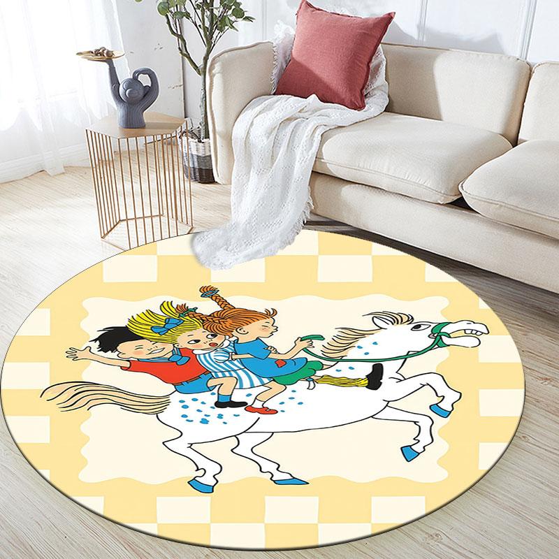 Pippi Cartoon pattern round rug,Carpet Rug for Living Room Bedroom Playroom ,Non-slip Floor Mat,Holiday Gifts and Birthday Gifts.