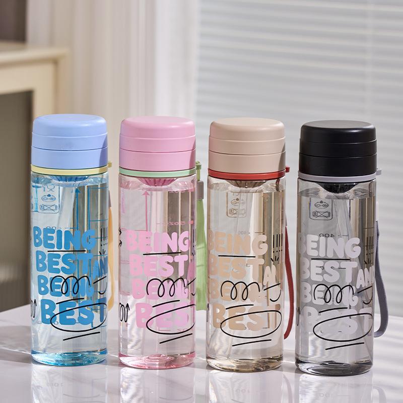 Water Bottle New Simple Water Cup for Male and Female Students Food Grade Plastic High Temperature Resistant Graduated Cup Anti-drop Portable Filter