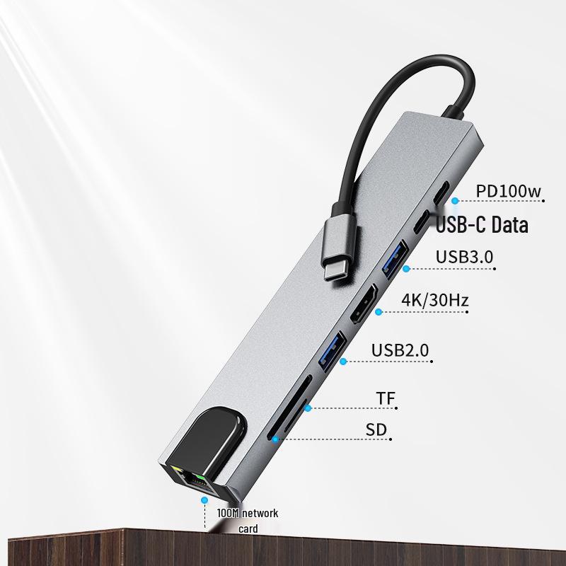8-in-1 USB-C Hub with Gigabit Ethernet, RJ45 Port, and USB 3.0 Docking Station