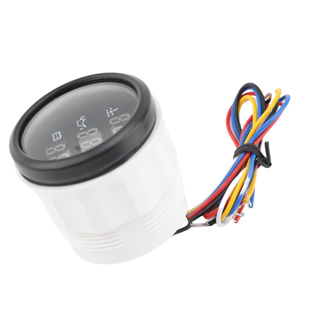 Boat Water Temp Oil Pressure Voltmeter 52mm Digital Display Multifunctional IP67 Water Proof Triple Gage Set Black Base