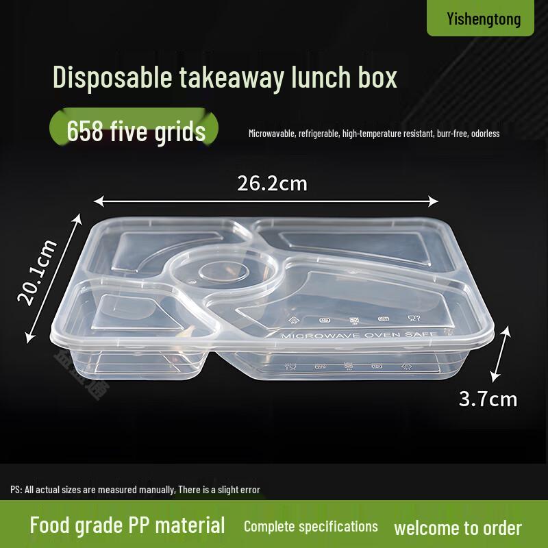 

Yishengtong 5-Compartment Microwavable Disposable Meal Prep Containers
