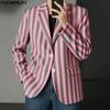 INCERUN Oversized Men Lapel Neck Long Sleeve Striped Print Casual Thin Blazer Suit Coats