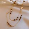 Vintage Maillard Style Double Layer Stacked Tiger's Eye Beaded Necklace Accessories Women's Sweater Chain Necklace