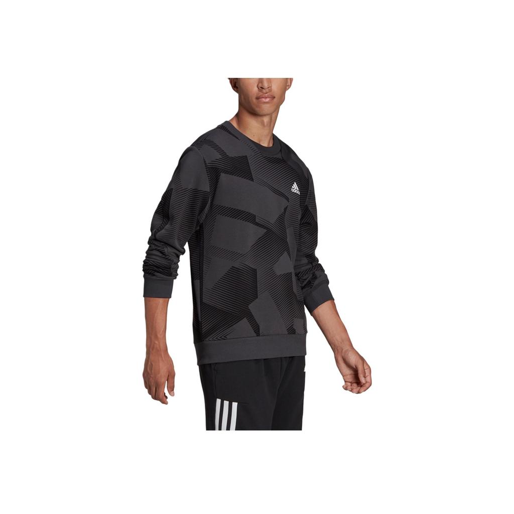 adidas M Si Grafika Pásikavá Grafická Potlač Športový Štýl Okrúhly Výstrih Mikina Pánska Mikina Čierna H44192