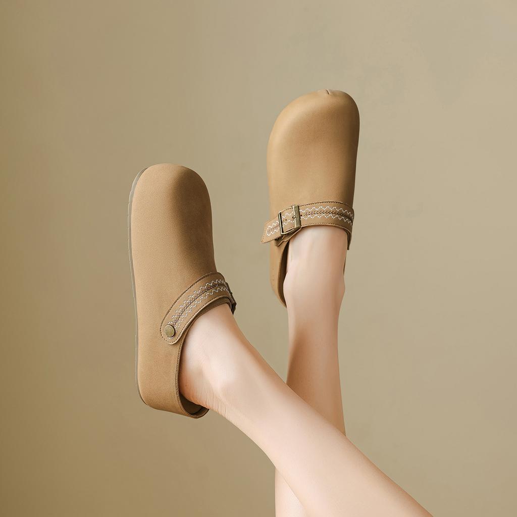 2026 Spring/Summer New Boken Cool Slippers for Lazy Women, Thick Bottom Outskirt, Retro Baotou Half Slippers