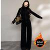 Korean Style Stand-Collar Sweatshirt Jacket & Casual Wide-Leg Pants Set for Women - Autumn/Winter Fashion