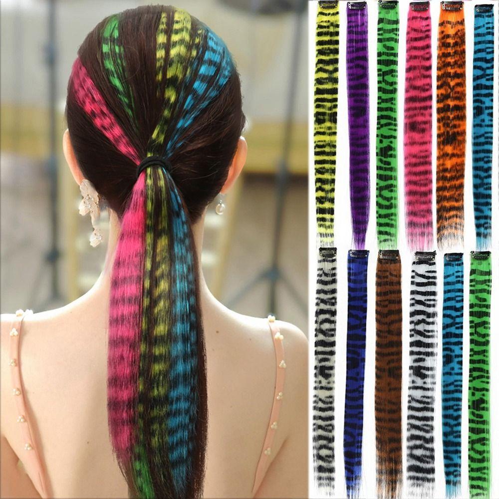 2Pcs Rainbow Long Straight Hairpiece Seamless Hanging Ear-dye Wig Feather Hair Extensions  Women
