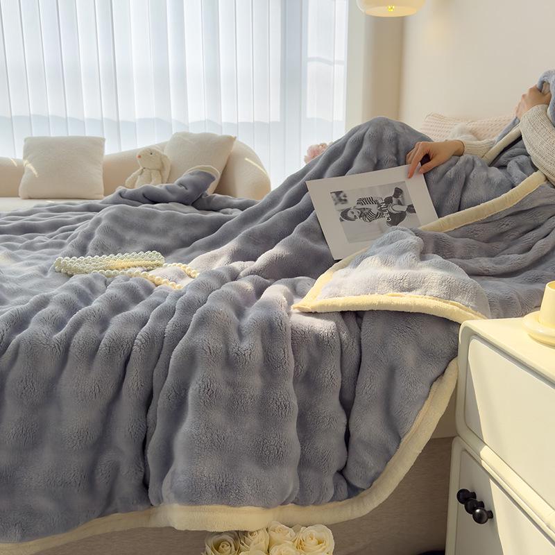 Double-Sided Thickened Fleece Blanket - Rabbit Hair & Coral Fleece Nap Blanket
