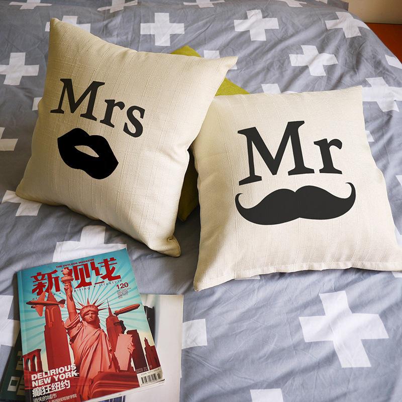 1pcs Creative Comfortable Mr and Mrs Cushions Household Linen Pillows