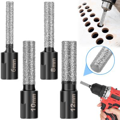 4pcs Diamond Drill Bits Set Core Drill Bits 6/8/10/12mm for Tiles Ceramics Glass Stones Drilling Dry Grinding Tile Drill Bits