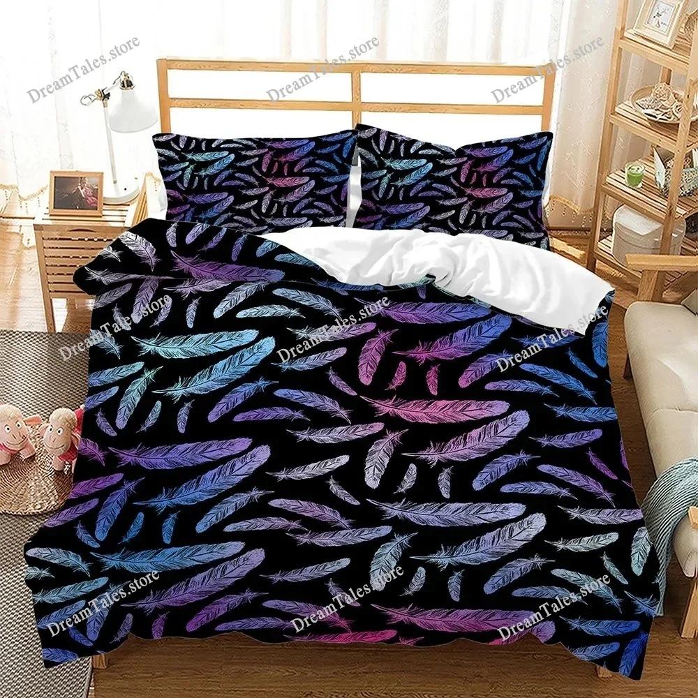 Feather Duvet Cover Set 3D Golden Feather Marble Polyester Pillowcases Quilt Cover Home Decor Gift Twin King Queen Bedding Set