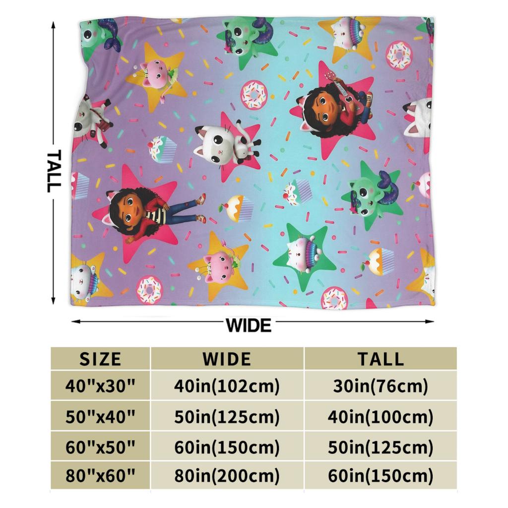 Cartoon Cute Gabby Dollhous Blanket  Decorative Flannel Bedding Throws For Couch Chair Sofa Bed Warm Soft Bedspread Gift Idea