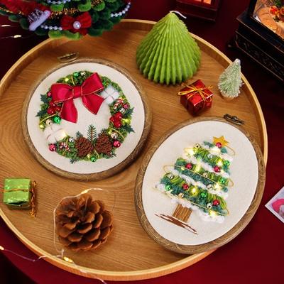 Yousheng Light-up Christmas Embroidery Kit Snowman Christmas Tree Hand Embroidery Starter Kit with String Lights Hoop Threads Needles Fabric DIY