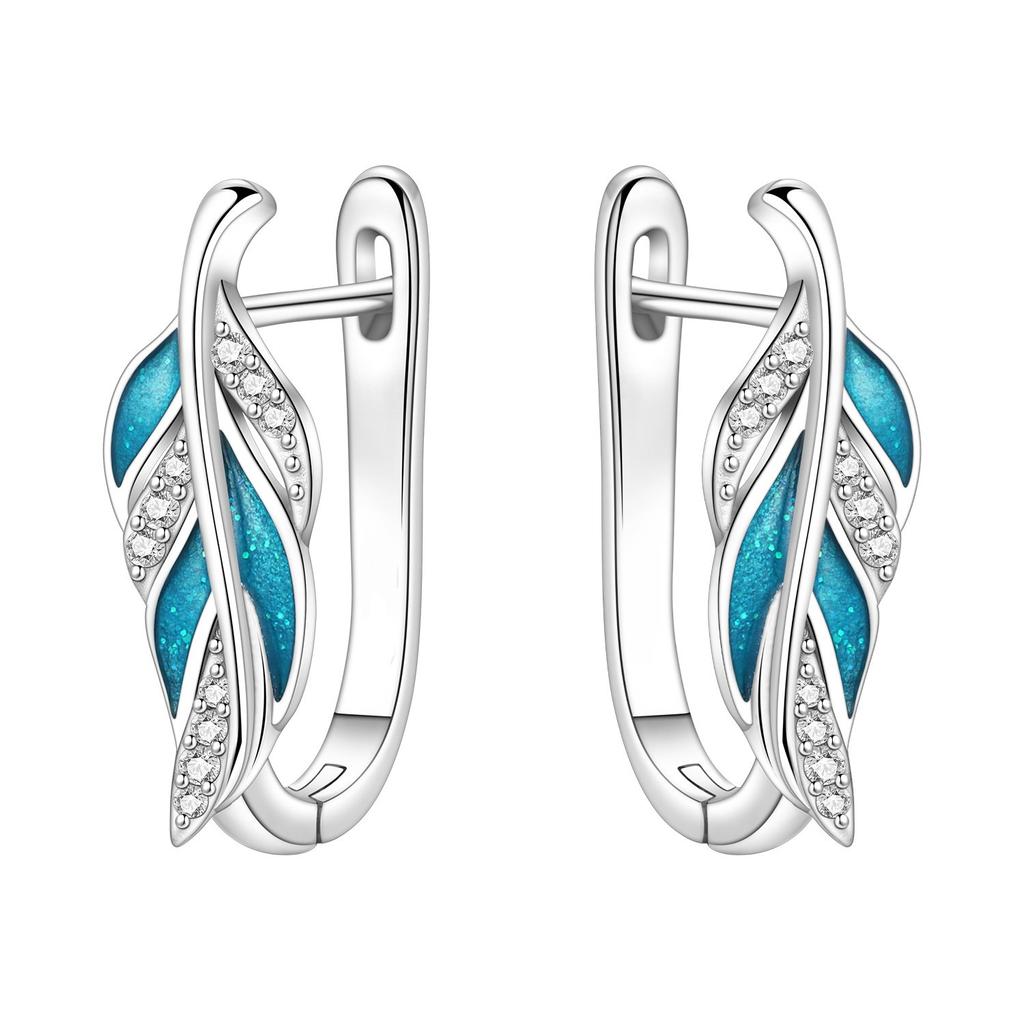 Luxury Blue Dolphin Feather Starfish Hoop Earrings Elegant Wind Ear Jewelry For Women Fashion Accessories