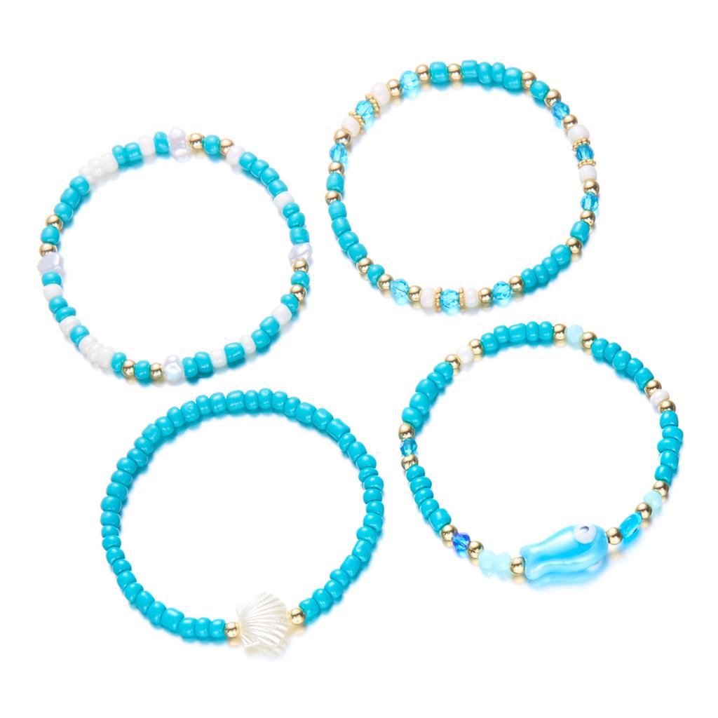 Dehnbare Muschelarmbänder Stapelbarer Strandschmuck Keramik-Fischperlen-Design Handgefertigt Sommer Armband Zubehör