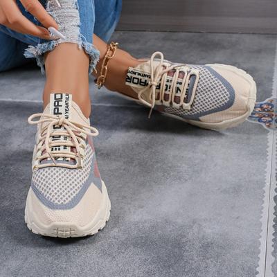 Scarpe da Donna Primavera e Autunno 2024 Alta Qualità Punta Tonda Blocchi di Colore Rete Traspirante Allacciatura Scarpe da Ginnastica da Donna Basse