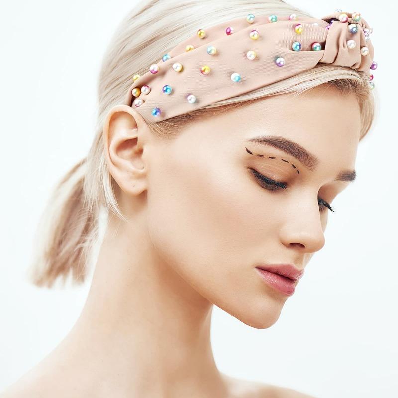 

Colored Pearl Knotted Pressure Headband Fashion Street Shot Wide Edge Girl Trend Headband хакі