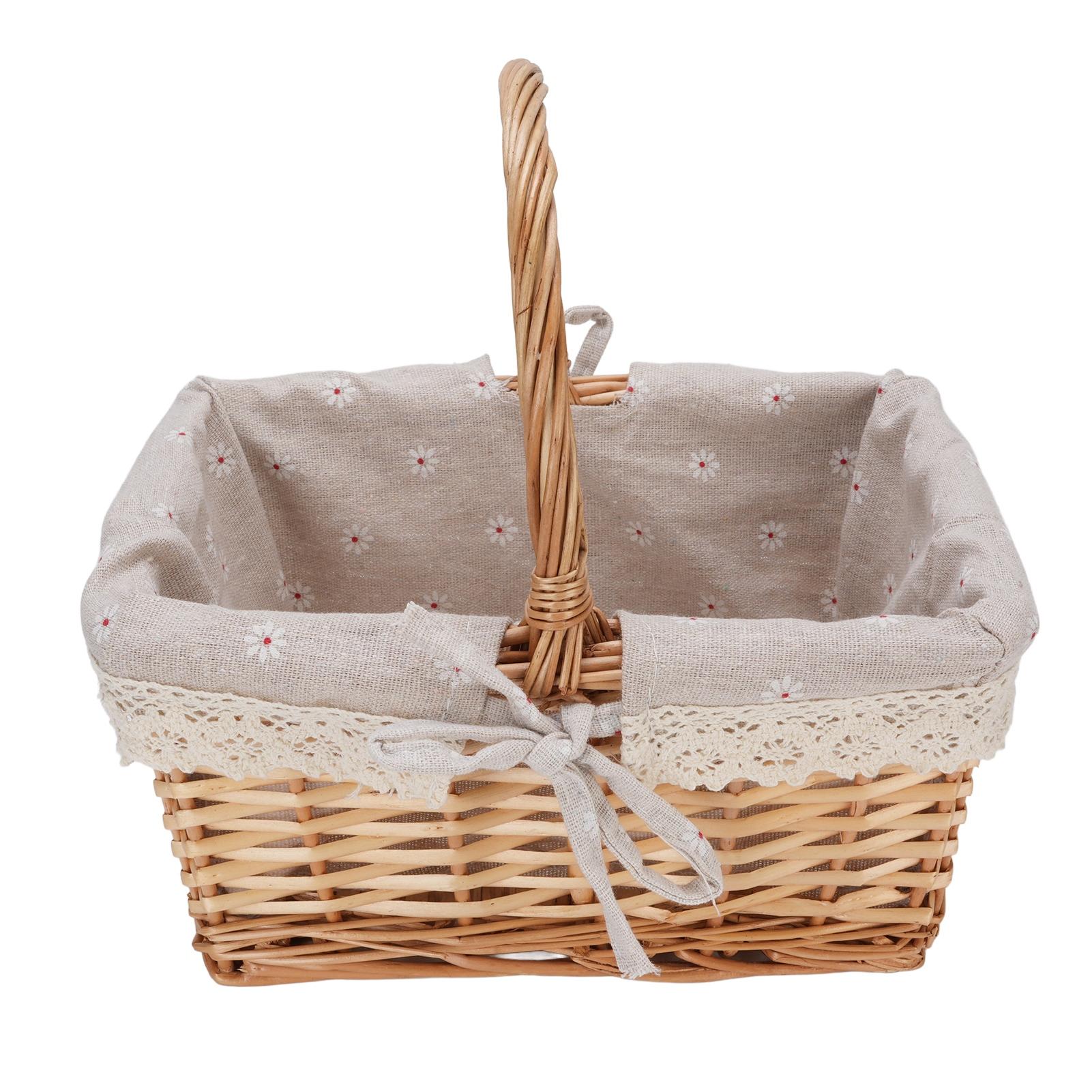 Wicker Picnic Basket Detachable Lining Hand Woven Vintage Storage Hamper Large Capacity Camping Vegetable Picking Organizer