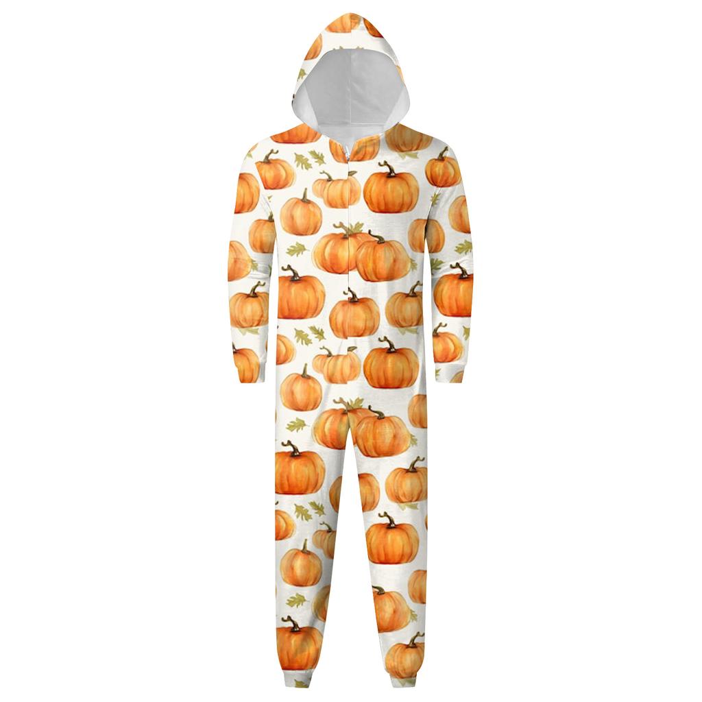 Halloween Printed Family Matching Hooded Long Sleeved Zippered Hooded Jumpsuit Set