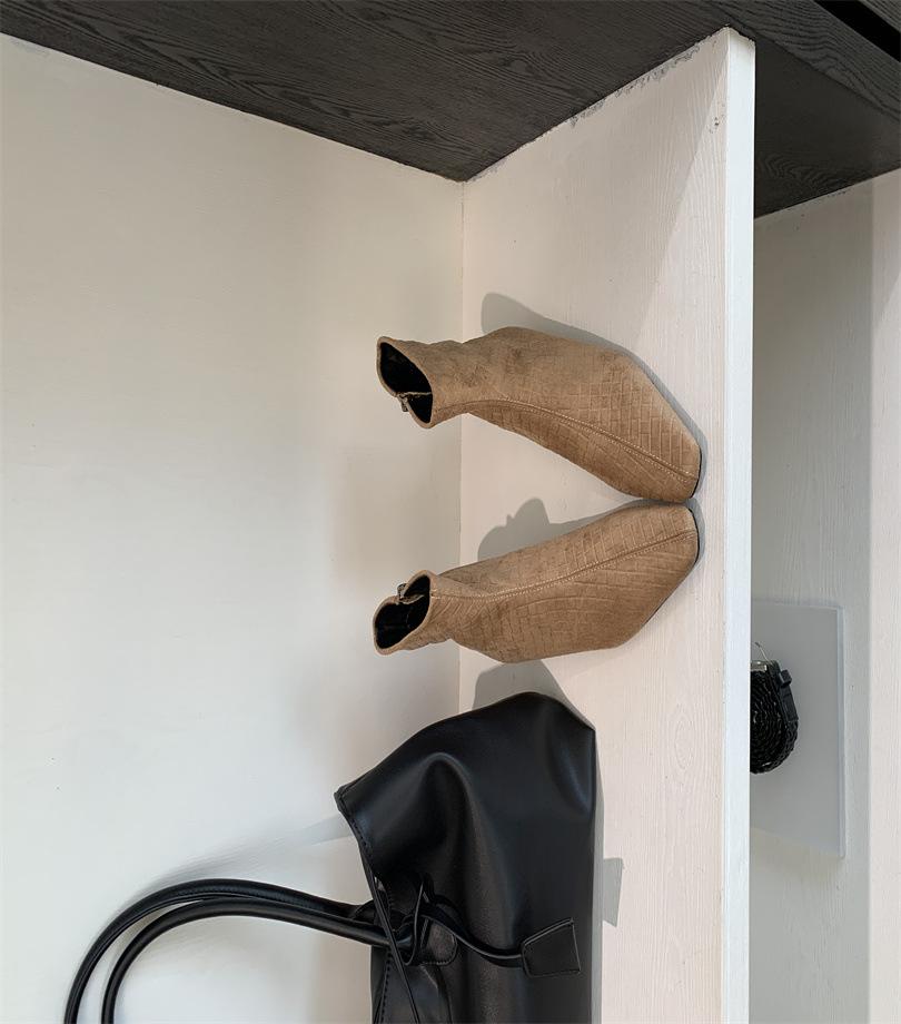 

Осень-зима 2025 новые ботильоны с квадратным носком, плетеные, со свободным рукавом, на внутренней платформе, женские универсальные ботильоны миди высокого класса 39 абрикосовый