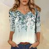 Womens Spring Tops V Neck Floral Print Summer Shirts for Women Casual 3/4 Sleeve Womens Summer Shirts Lightweight Blouse