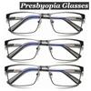 Unisex Fashion Square Metal Large Half Frame Reading Glasses Stylish Blue Light Blocking Eye Protection Presbyopia Glasses