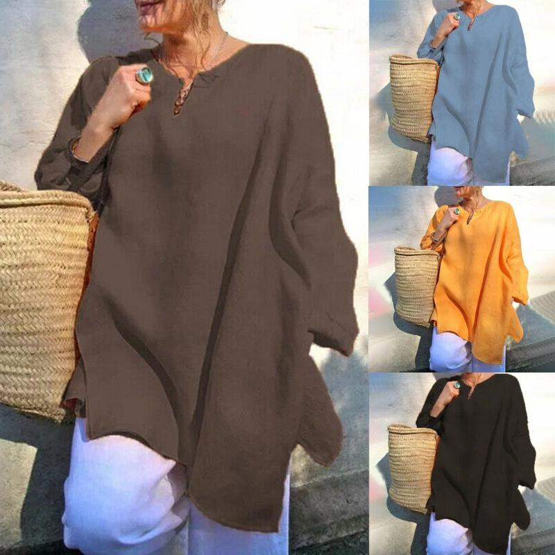 Plus Size Womens Casual Baggy Long Sleeve T-shirt Breathable Summer Beach Tunic Blouse Tops For Everyday Wear