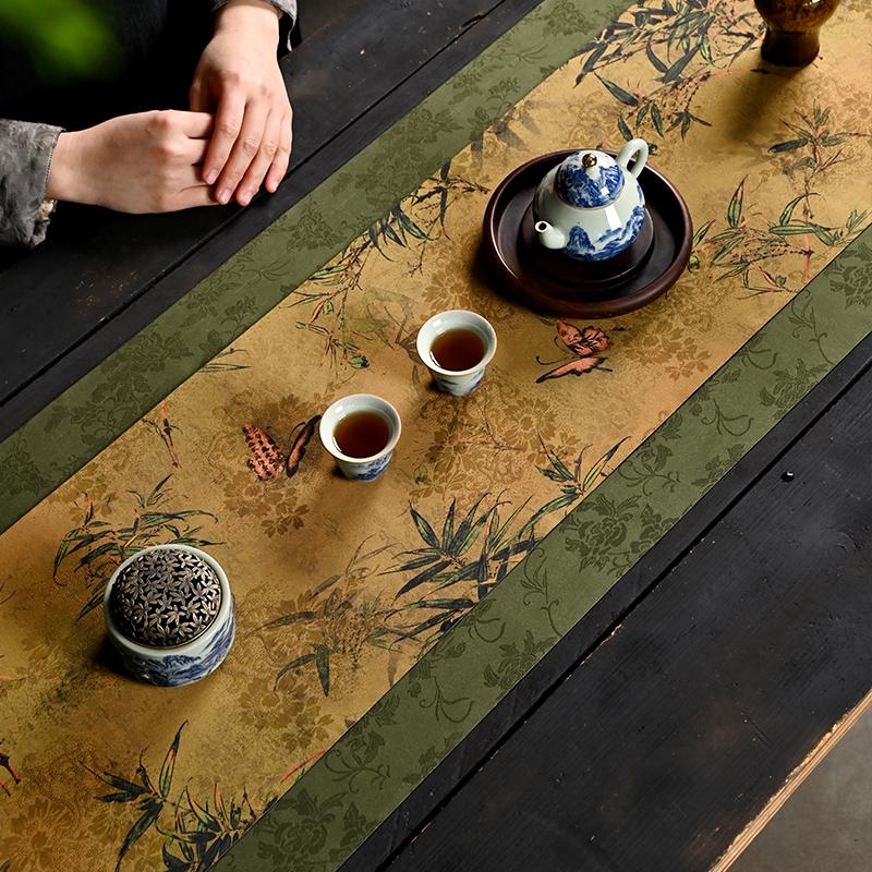 Tea Mat Waterproof and Non-slip Tea Mat Light Luxury High-end Handmade Zen Table Flag New Chinese Table Fabric Tea Flag