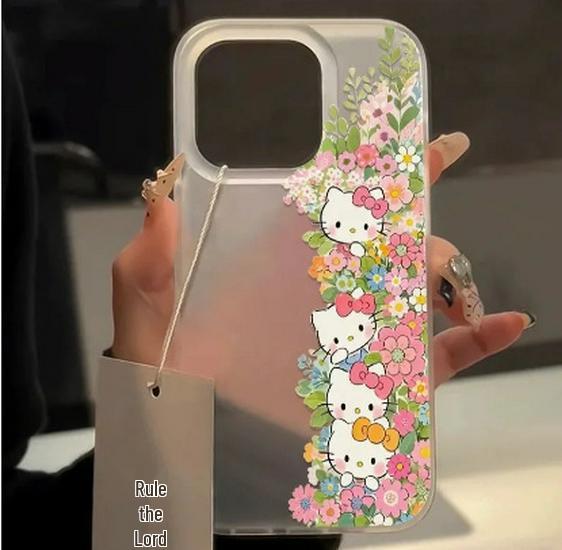 

Frosted Spring Flowers KT Cat Case for Apple 17/16 Pro Max, Transparent and Simple Design 15/14 Pro iPhone X/XS