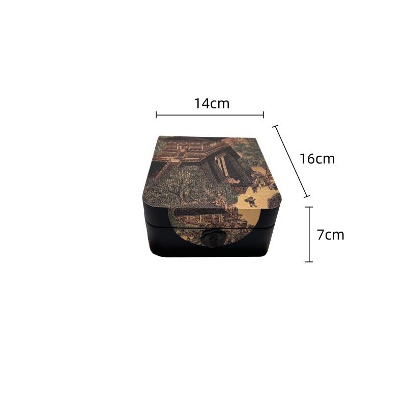 Leather Jewelry Box Geometric Rectangle Desktop Storage Container Chinese-style Retro Storage Ornaments Home Decoration