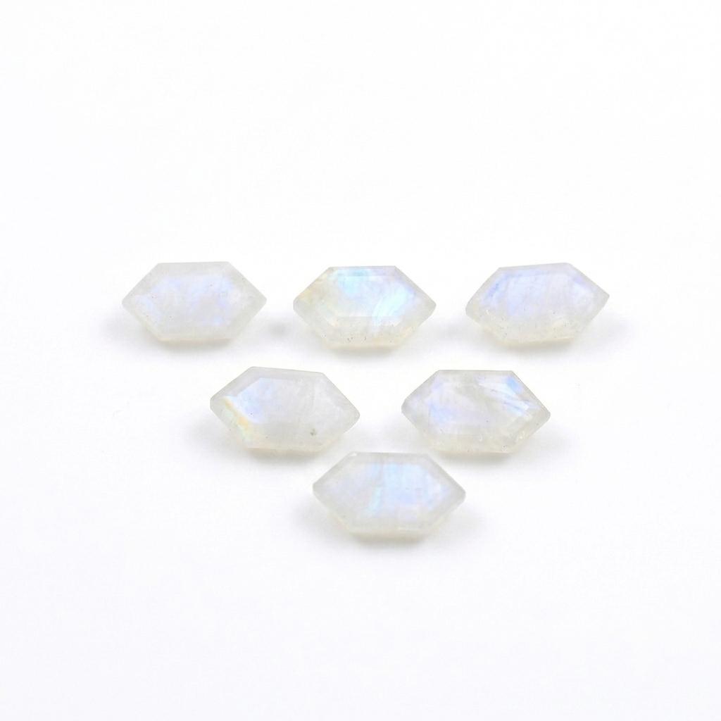 Natural Rainbow Moonstone Hexagon Cabochon Loose Gemstones Lot | Rainbow Moonstone Cabochons for Jewelry Making 8x15mm 8x15mm (1 Piece)