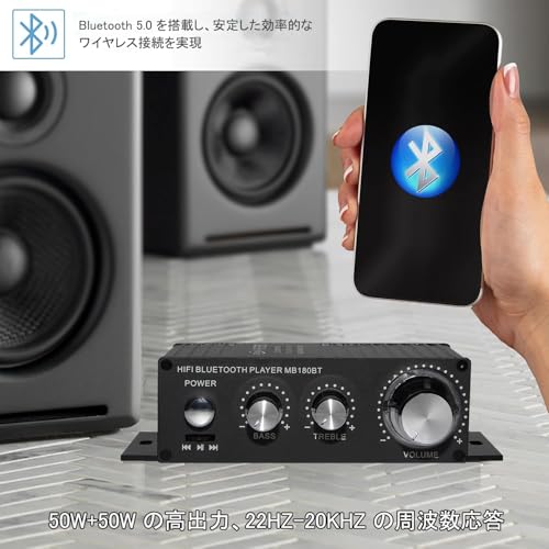 Power Amplifier, Bluetooth Amplifier, Stereo Audio Amplifier, Karaoke Amplifier, High Output, 100W USB Playback, Hi-Fi, High and Low Bass, Multi-Funct