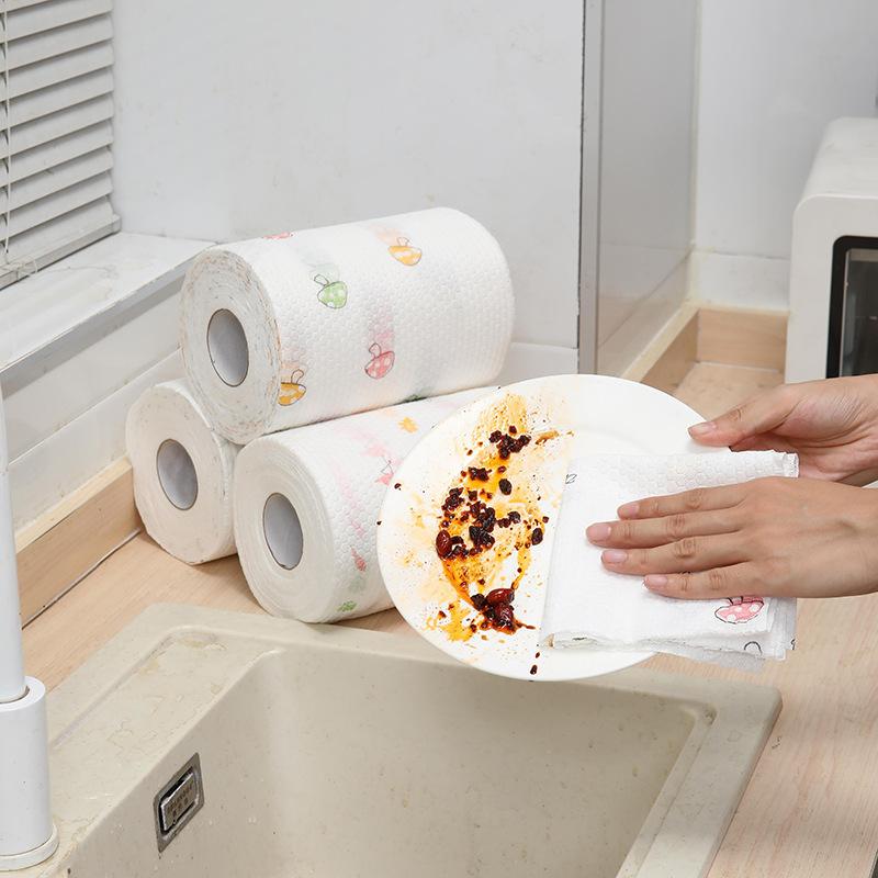 Roll Kitchen Paper Towel Super Water Oil Absorbent Wet Dry Dual Use Food Grade Tear-off Reusable Washable Lazy Rag Dishwashing Cloth