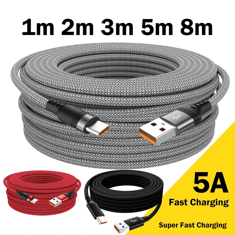 Geflochtenes USB-Typ-C-Kabel mit 5A Super-Schnellladung für Android, Samsung und OnePlus - Erhältlich in Längen von 1m bis 8m