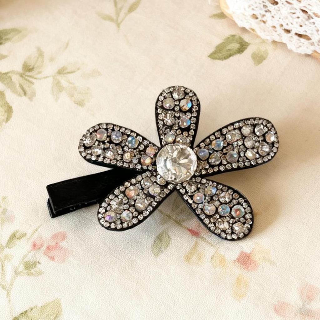 Sparkling Rhinestone Flower Hair Clip Beaded Flower Duckbill Clip Glitter Shiny Flower Hairpin Sparkling Braided Hair Clip