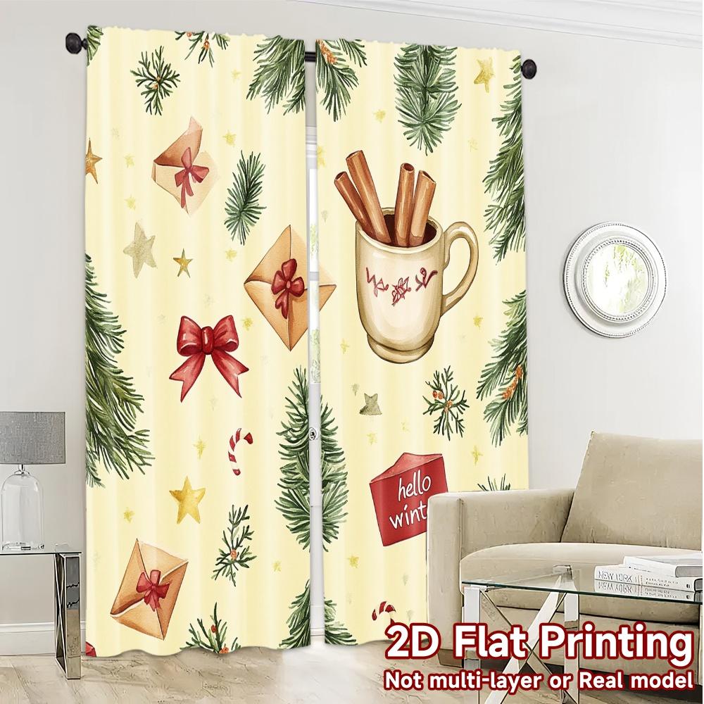2pcs,Curtains Christmas Cozy Winter Holiday Watercolor Modern Modern Curtain Versatile Polyester Curtains Decorations Outdoor